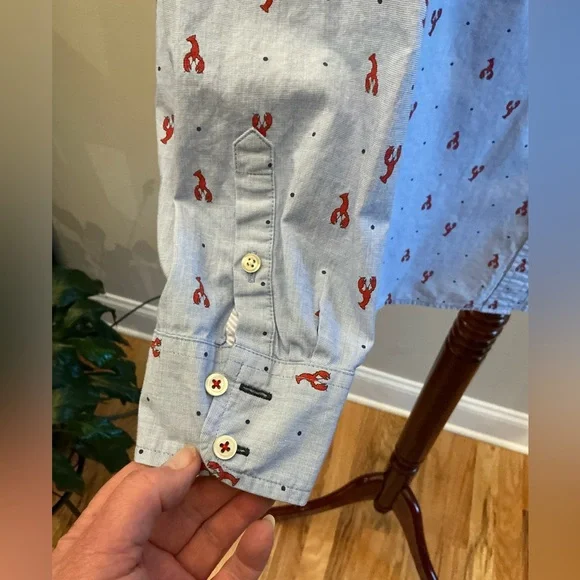 Light Blue Button-Up Shirt with Red Lobster Print - Picture 4 of 6